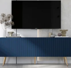 Szafka RTV Glamour Granatowy Mat Ryflowane fronty Komoda RTV