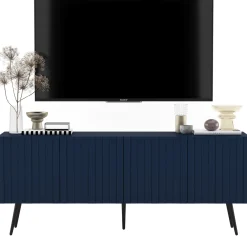 Szafka RTV Glamour Granatowy Mat Ryflowane fronty Komoda RTV