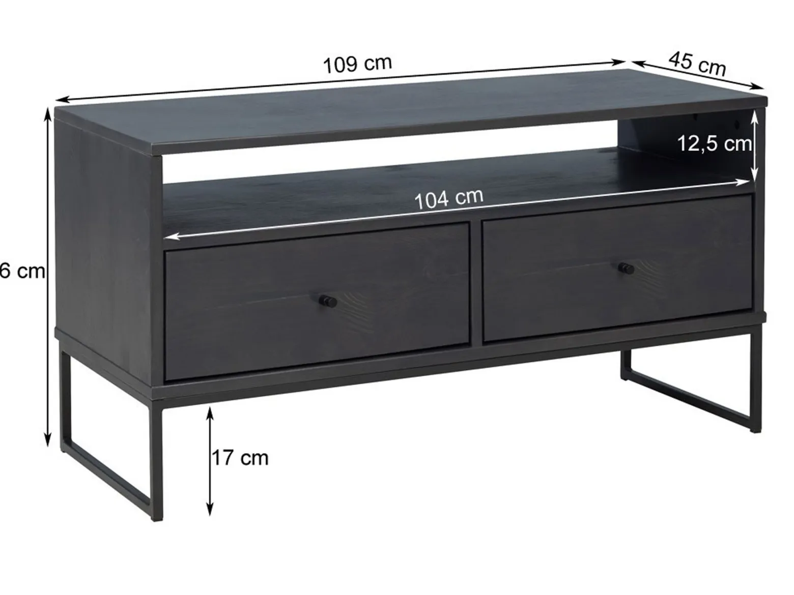 Szafka RTV I drewno i metal MEGAN LOFT, kolor antracyt