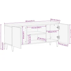 Szafka RTV Jasnoszara 105x33.5x46 cm Drewno lite Mango