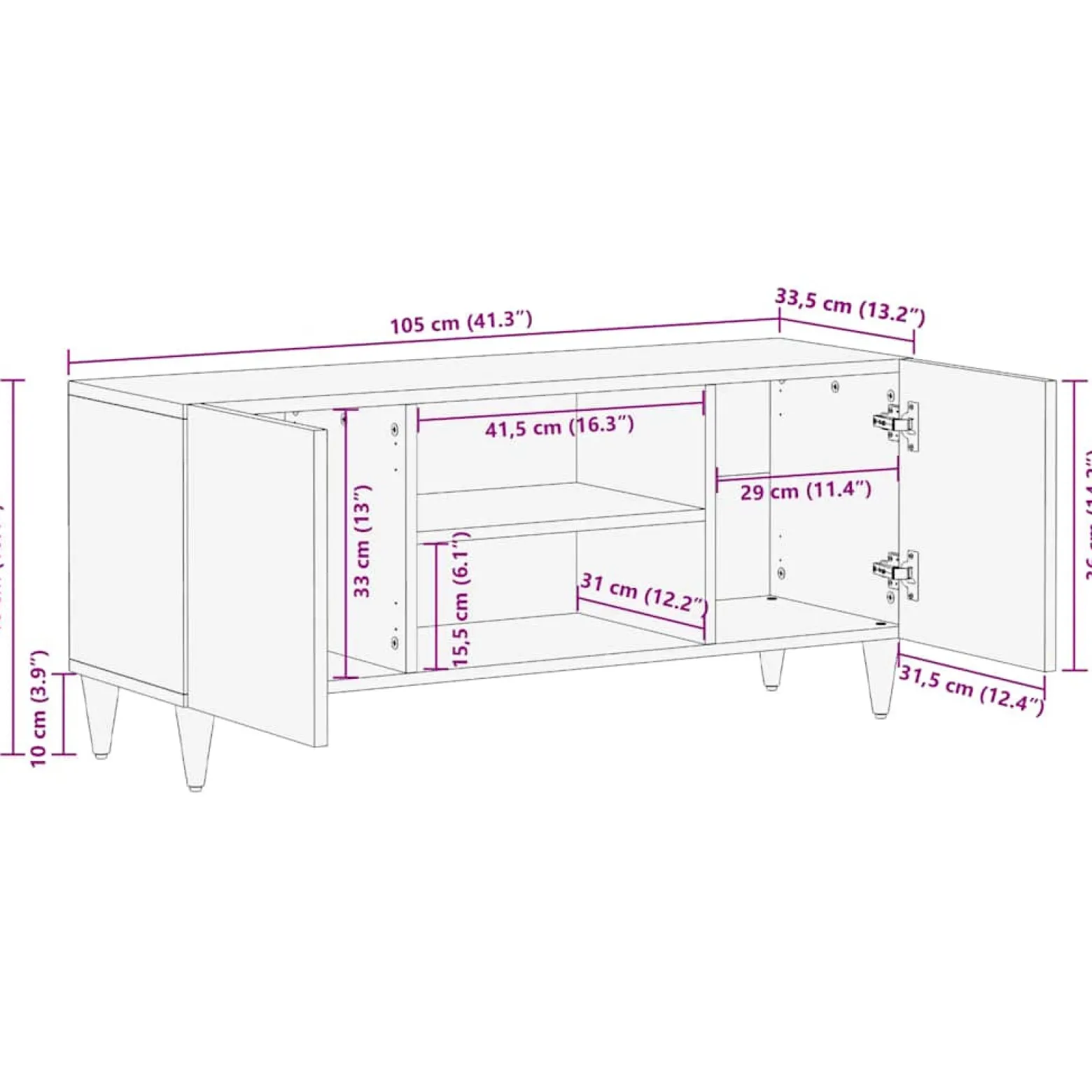 Szafka RTV Jasnoszara 105x33.5x46 cm Drewno lite Mango