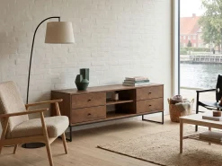 Szafka RTV Megan Loft II drewno i metal – 4 szuflady, kolor brązowy