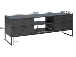 Szafka RTV Megan Loft II drewno i metal – 4 szuflady, kolor brązowy