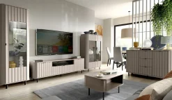Szafka RTV NOVADO 137 cm Clay Gray frezowane fronty czarne nogi loft