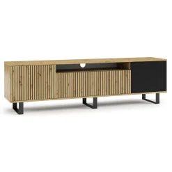 Szafka rtv Piko 200cm artisan czarny lamele metalowe nogi