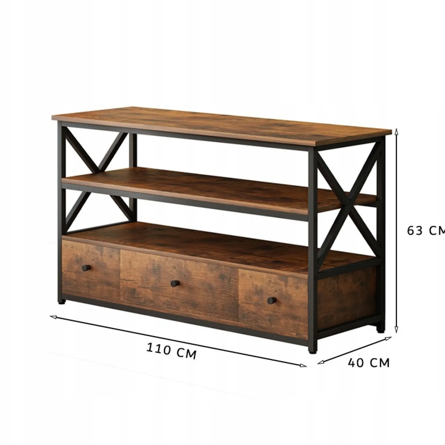 Szafka rtv pod telewizor loft komoda do salonu z półkami szufladami 110 cm