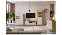 Szafka RTV Sawira II 160 cm z drzwiami i szufladą dąb mauvella/kaszmir