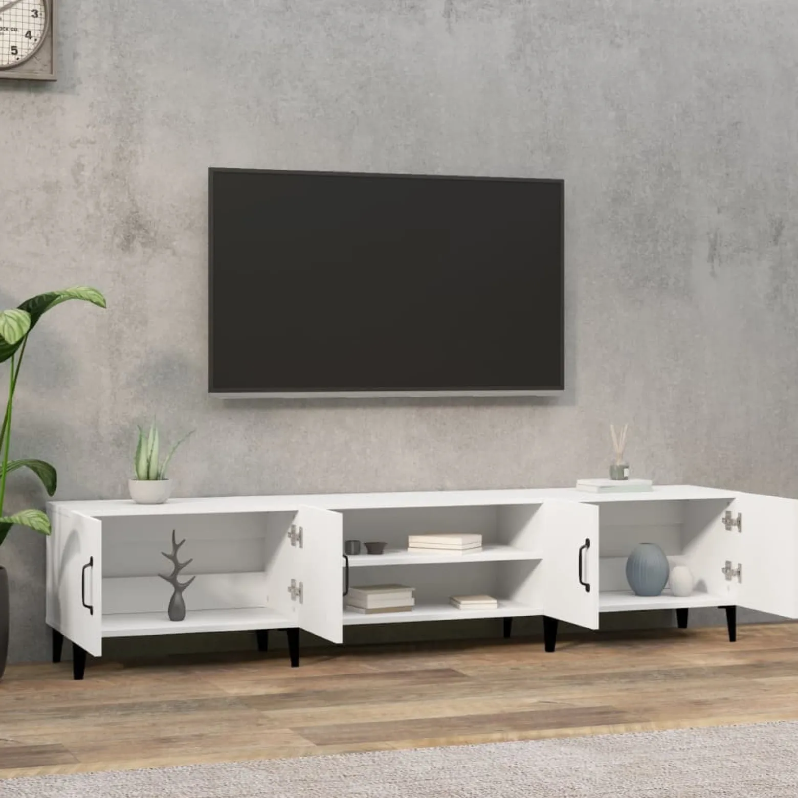 Szafka RTV Stolik Pod Telewizor Szafka Półka Biała 180x31.5x40 cm