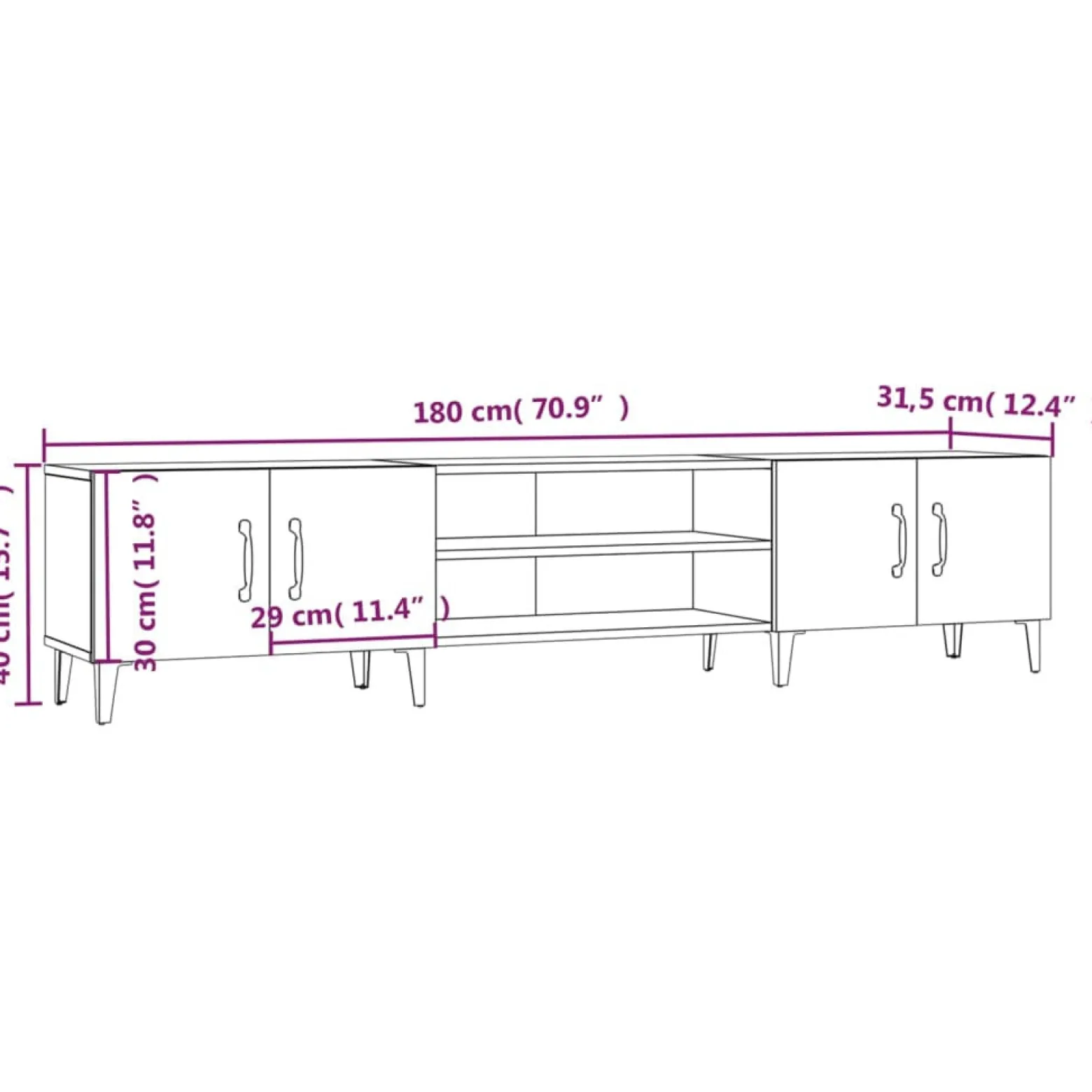 Szafka RTV Stolik Pod Telewizor Szafka Półka Biała 180x31.5x40 cm