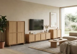 Szafka RTV SUNA 147x39 cm Komoda pod Telewizor Dąb Karmel w Stylu Japandi
