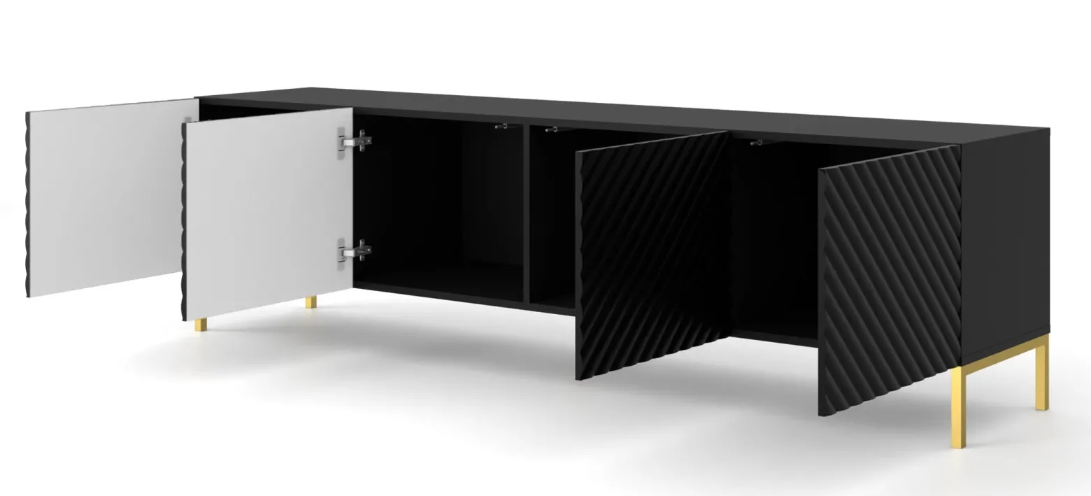 Szafka RTV SURF 200 cm 4D frez czarny mat