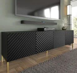 Szafka RTV SURF 200 cm 4D frez czarny mat
