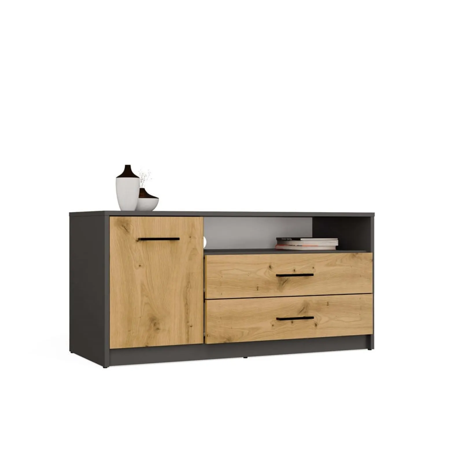 Szafka RTV Topeshop SIMPLO 1D2S Stolik TV antracyt dąb artisan