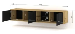 Szafka RTV VINA 156 cm wisząca frezowana dąb artisan/ czarny