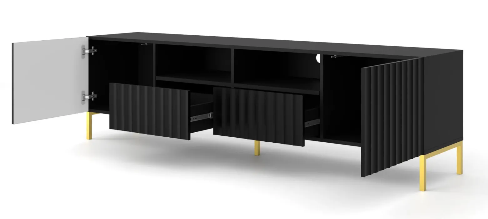 Szafka RTV WAVE 200 cm 2D2S frez czarny mat
