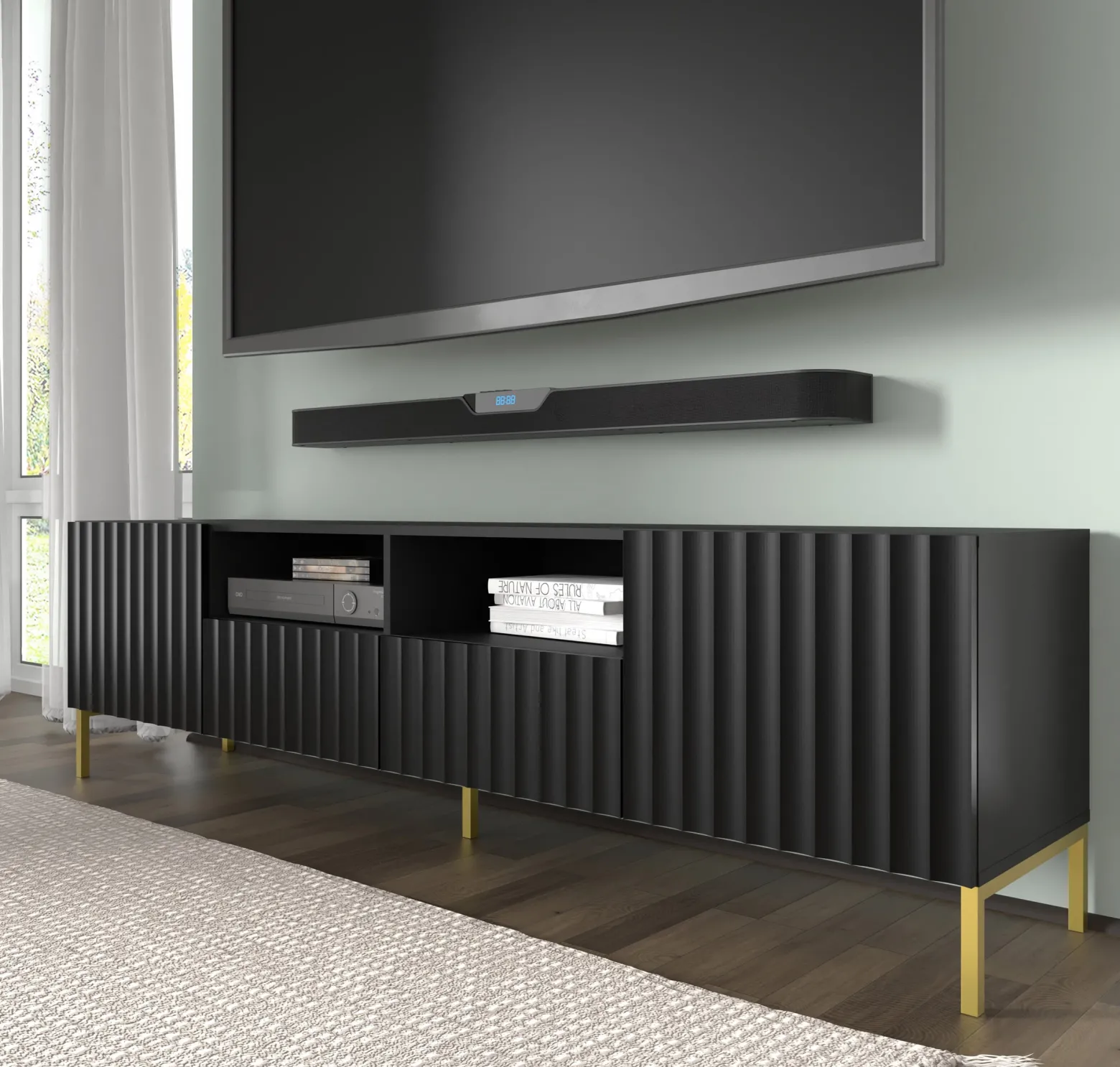 Szafka RTV WAVE 200 cm 2D2S frez czarny mat