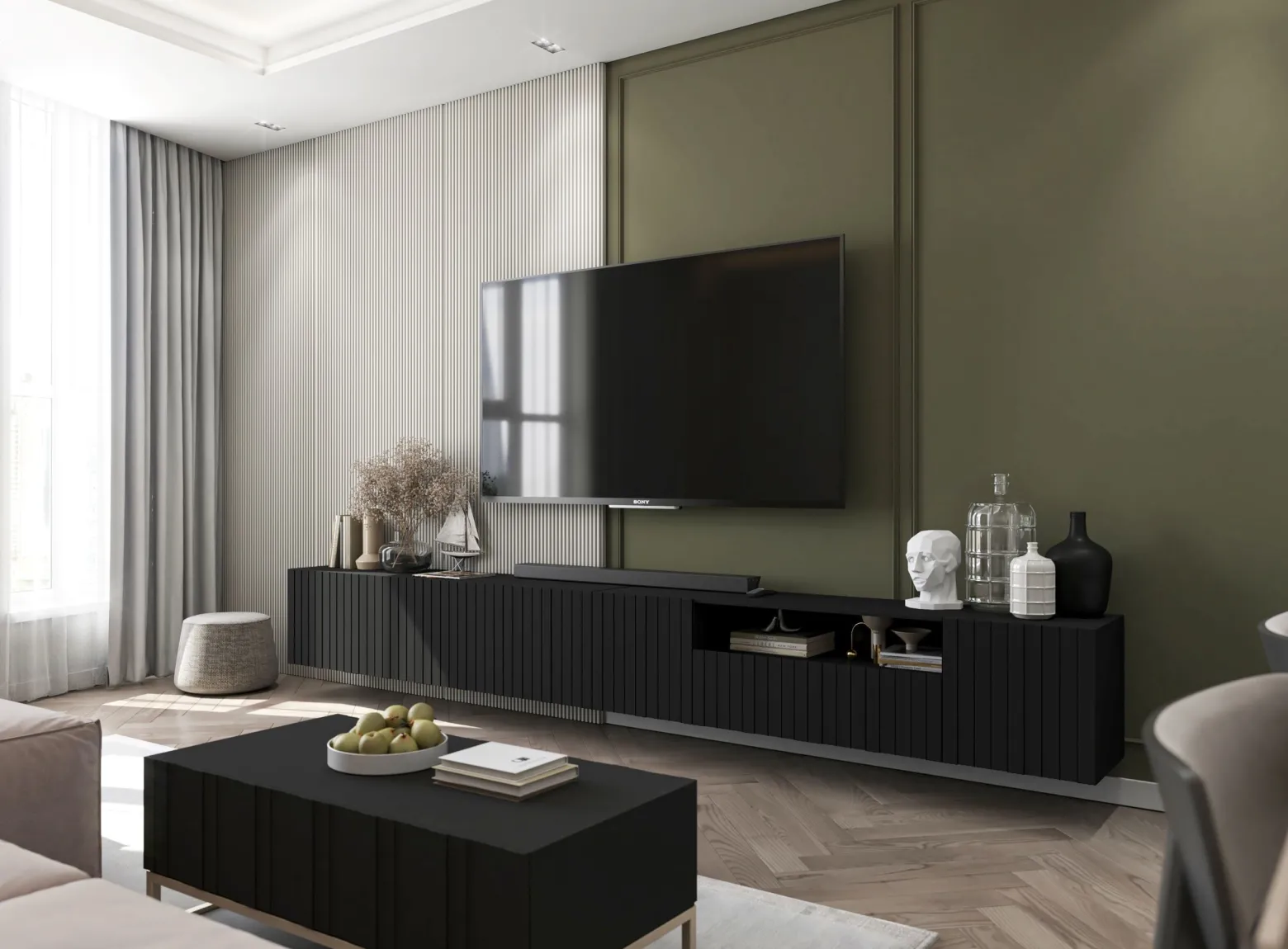 Szafka RTV wisząca Glamour Komoda RTV Czarny Mat 150 cm