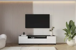 Szafka RTV z frezowanymi frontami stojąca KITO-S - 200x53x41 cm - Biały