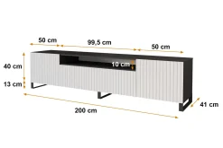 Szafka RTV z frezowanymi frontami stojąca KITO-S - 200x53x41 cm - Biały