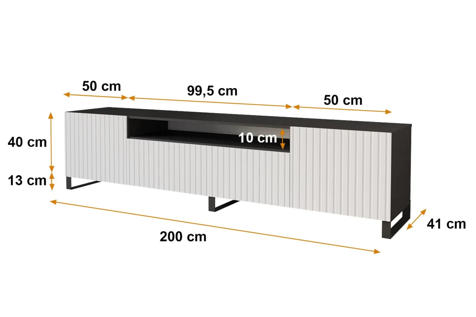 Szafka RTV z frezowanymi frontami stojąca KITO-S - 200x53x41 cm - Biały