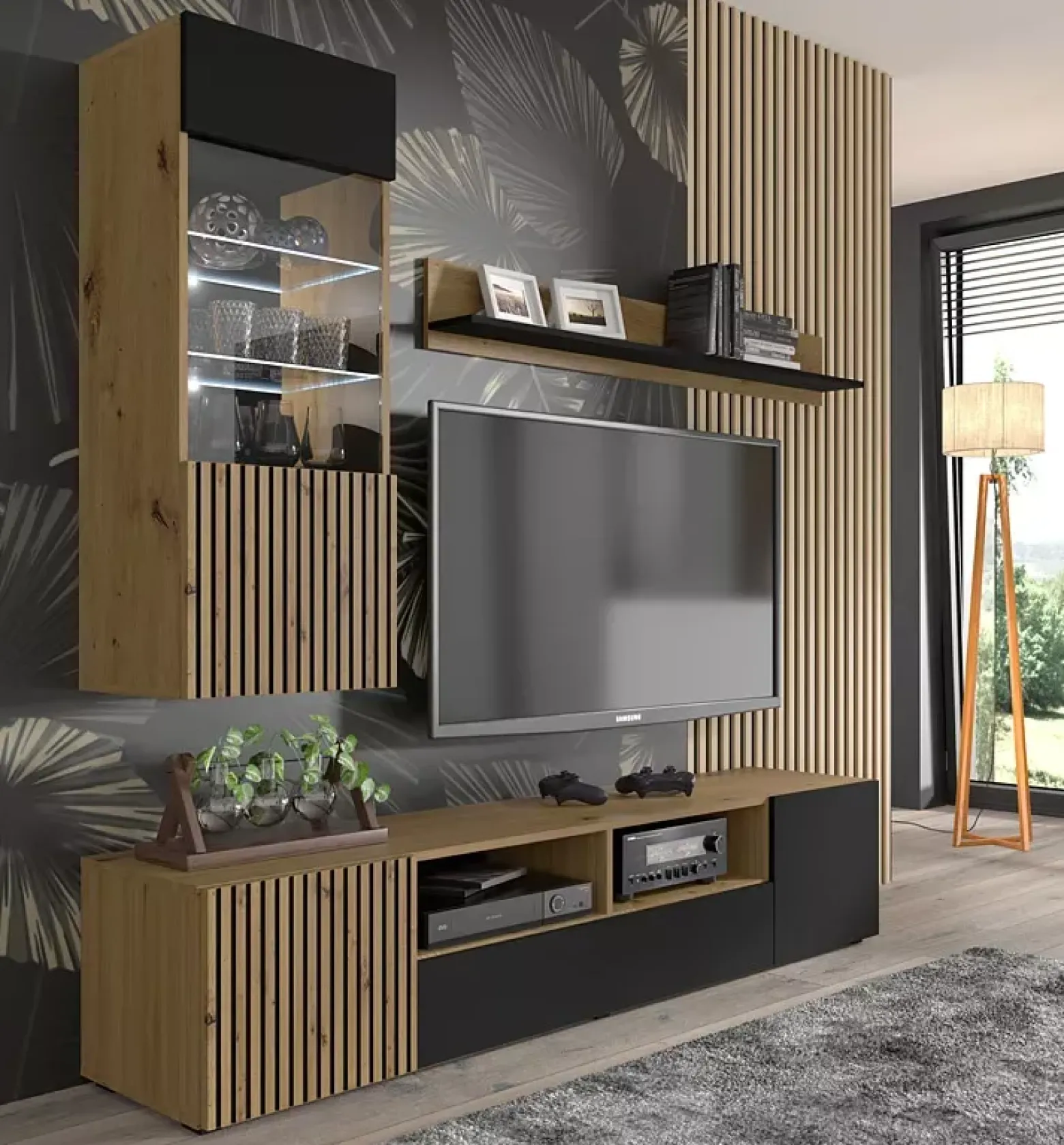 Szafka rtv z lamelowym frontem 200 cm - Sareno