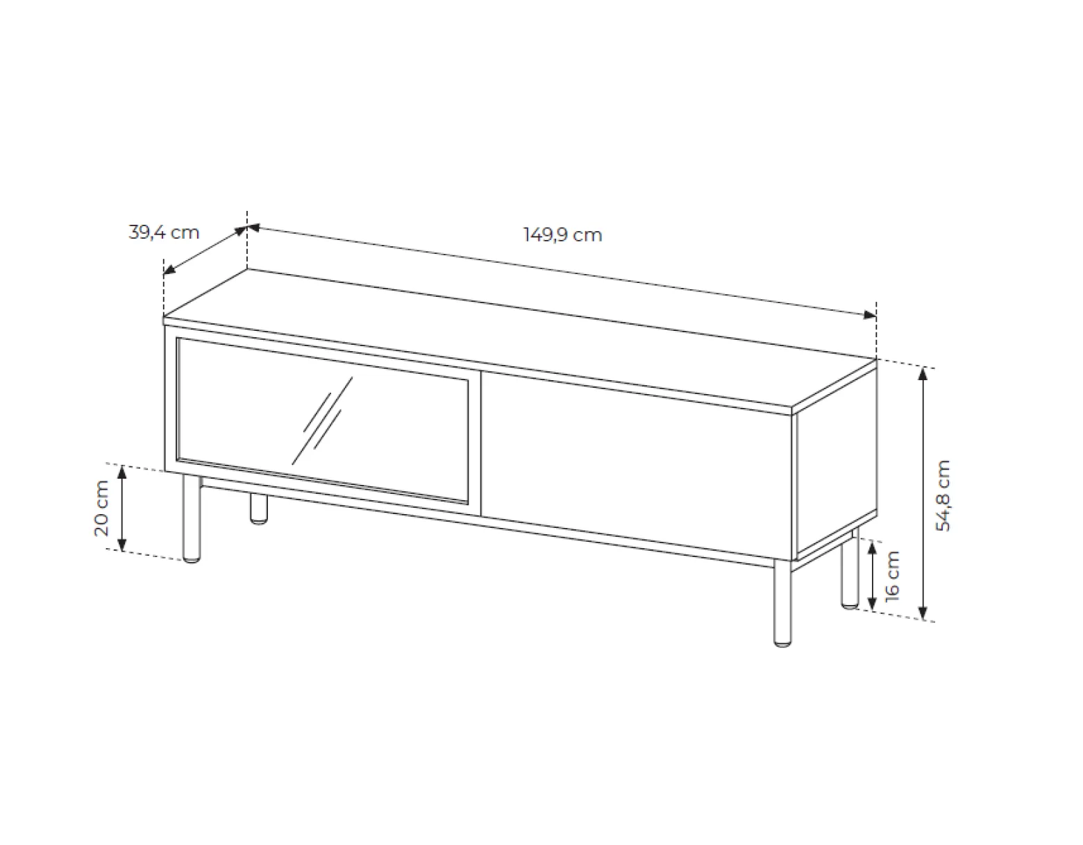 Szafka RTV z oświetleniem LED LANGO 150cm Czarny + Dąb Evoke