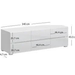 Szafka RTV z Szufladami do Salonu MIST 140 cm Biały połysk