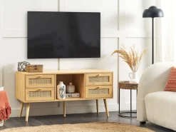 Szafka RTV z 4 szufladami rattan plecionka boho