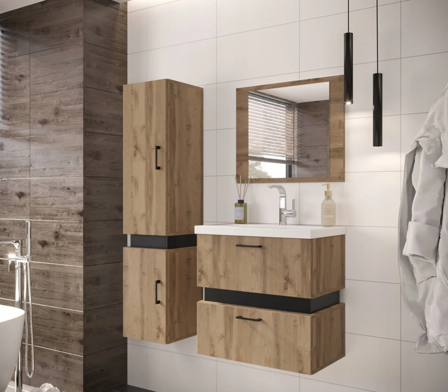 Szafka wysoka System Trio 135cm Dąb Wotan + Czarny
