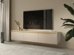 Szeroka beżowa szafka RTV pod telewizor ROY z ryflami