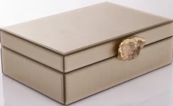 Szkatułka z MDFu z agatem 8x24x18,5 cm szampańska