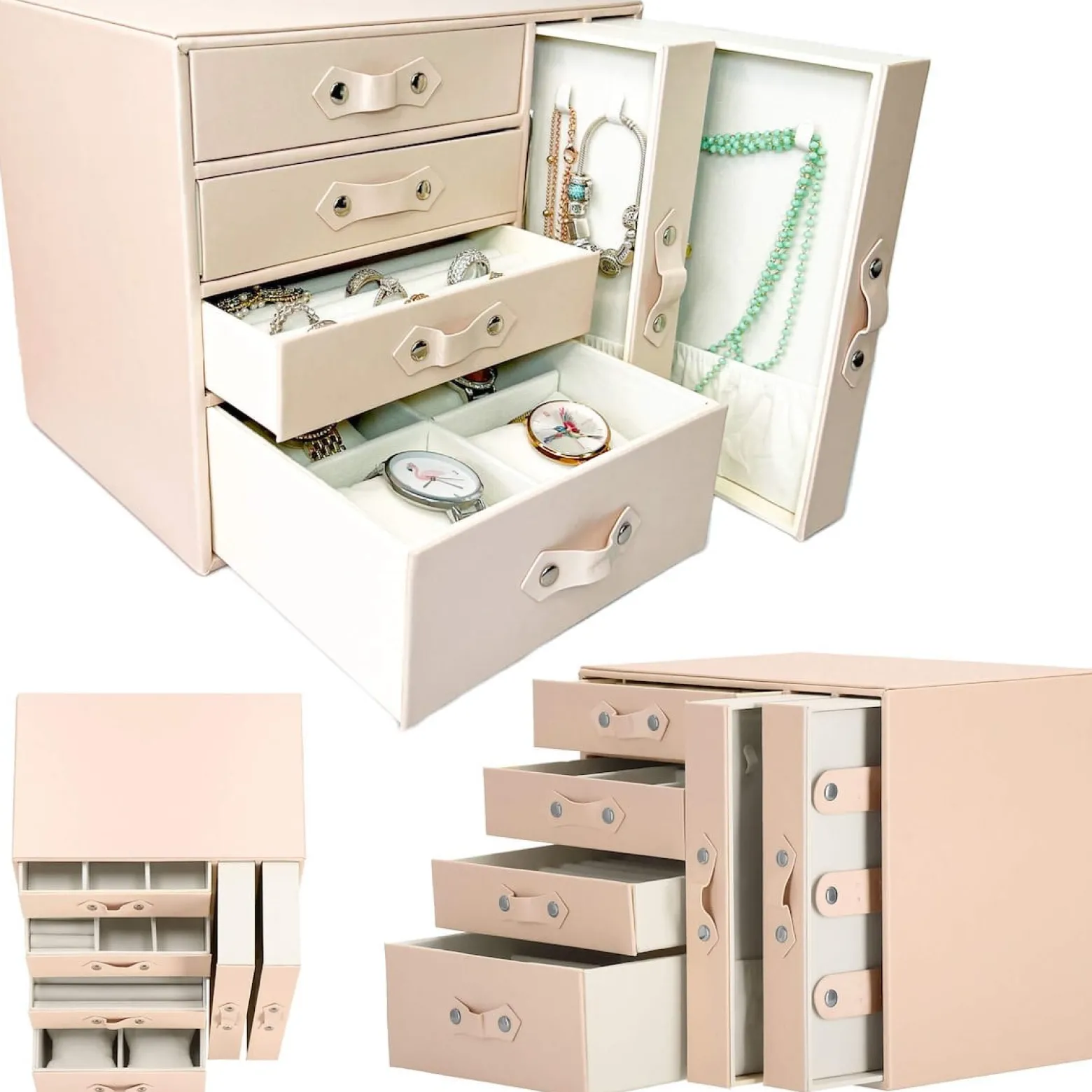Szkatułka na biżuterię ekoskóra 26x22x18 cm różowy organizer