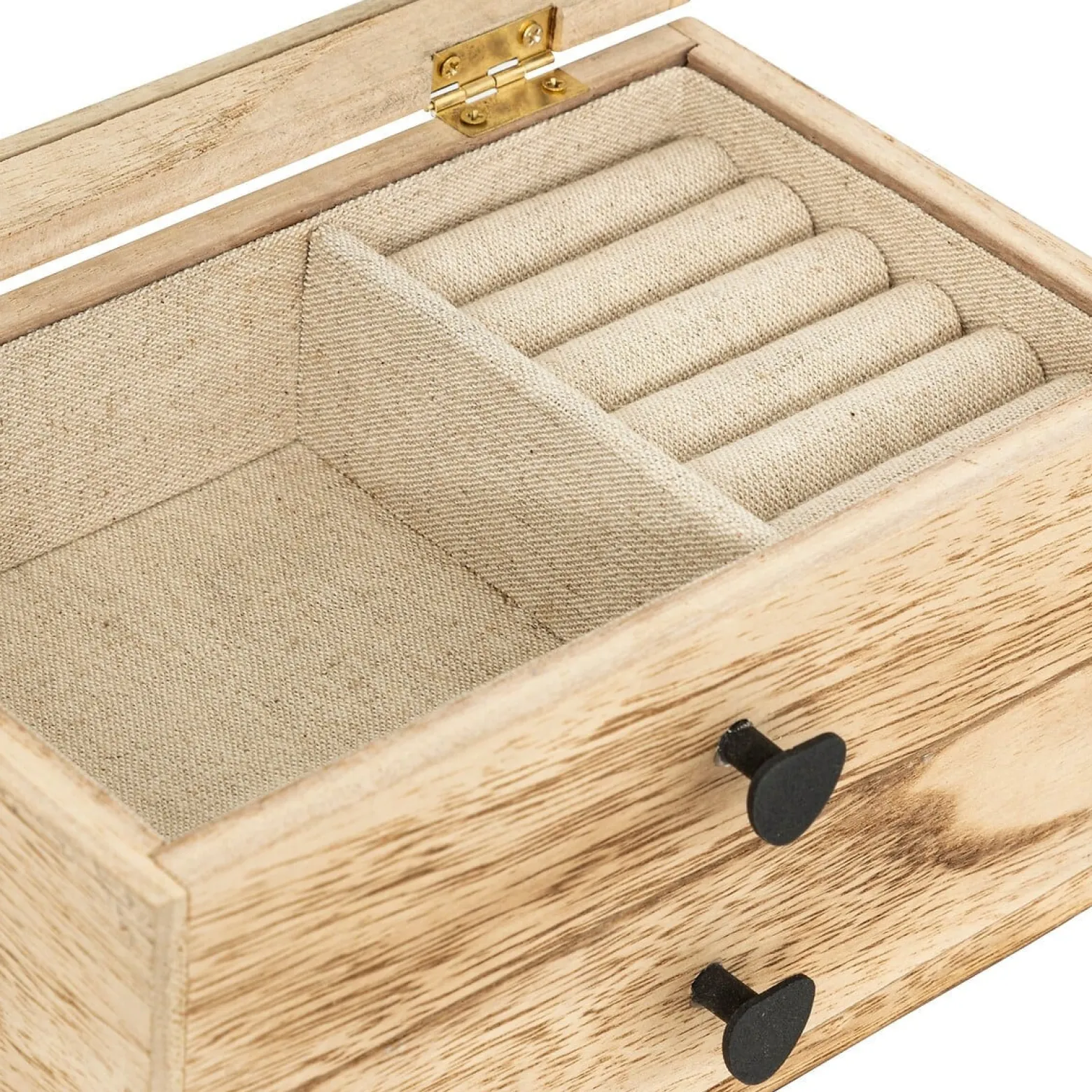 Szkatułka na biżuterię Inu drewniana beżowa 20x13x11 cm ozdobna