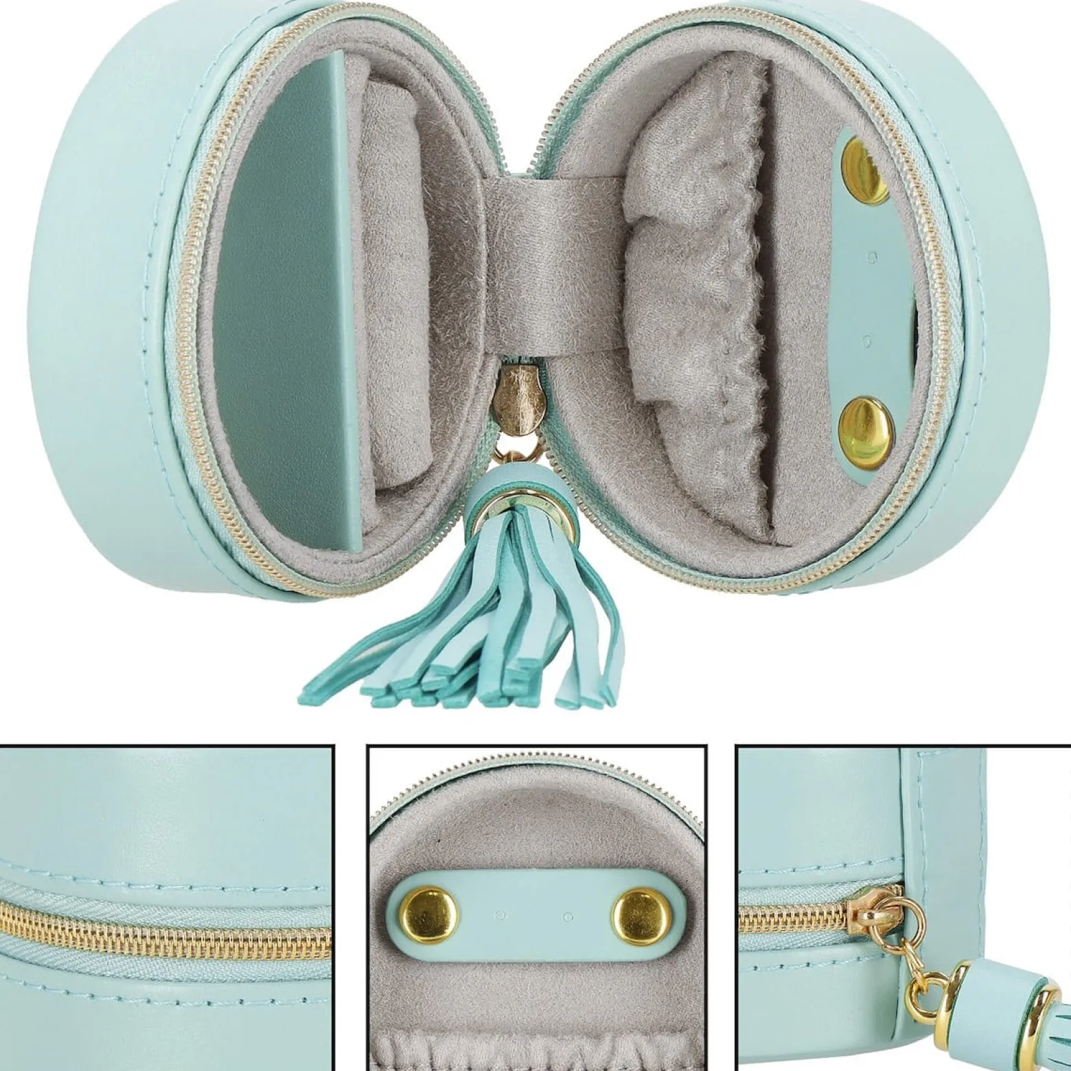 Szkatułka na biżuterię okrągła 8x5 cm miętowy organizer