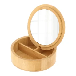Szkatułka z lusterkiem Eco Box bambusowa beżowa kompaktowa
