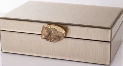 Szkatułka z MDFu z agatem 8x24x18,5 cm szampańska