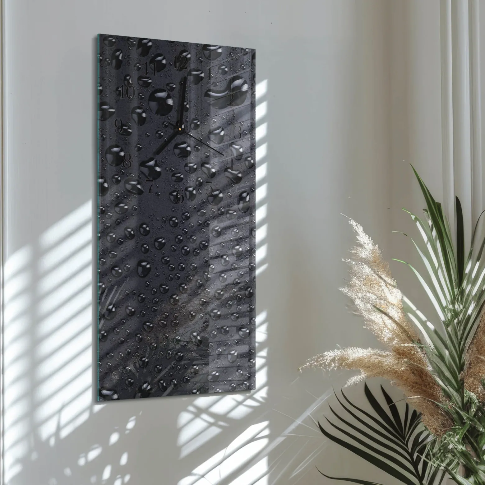 Szklany zegar 30x60 Krople zegar ścienny