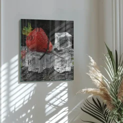 Szklany zegar 30x30 Lody Truskawkowe dekoracyjny do salonu