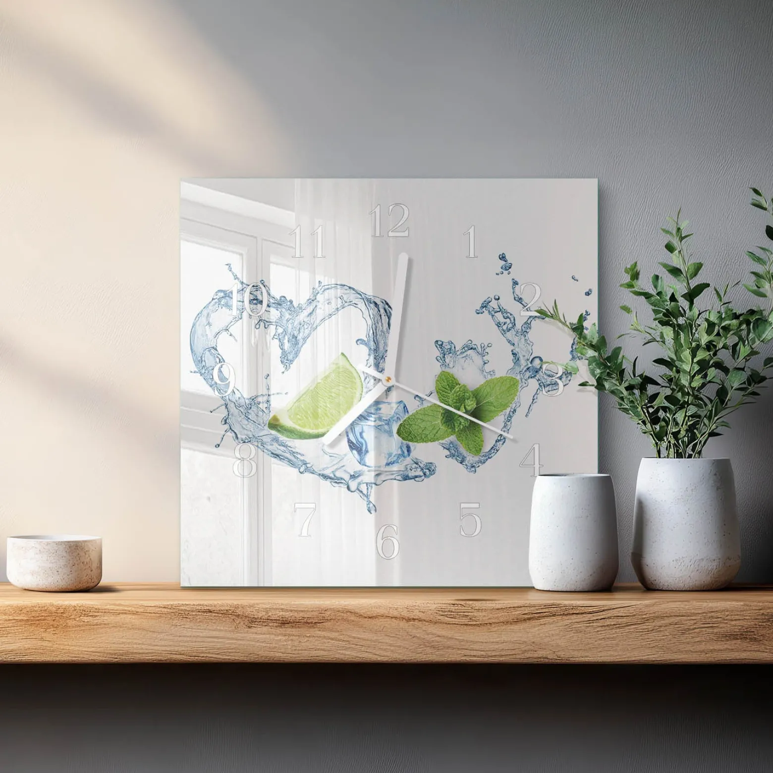 Szklany zegar 30x30 Mennica szklany ścienny
