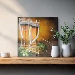 Szklany zegar 30x30 Szklanki piwa cichy mechanizm salon