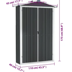 Szopa ogrodowa, antracyt, 116x45x175 cm, stal galwanizowana