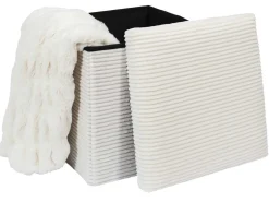 Sztruksowa pufa Boxy kremowa ze schowkiem 38x38x38 cm nowoczesna