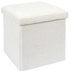 Sztruksowa pufa Boxy kremowa ze schowkiem 38x38x38 cm nowoczesna