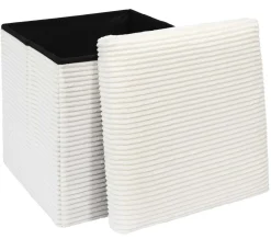 Sztruksowa pufa Boxy kremowa ze schowkiem 38x38x38 cm nowoczesna