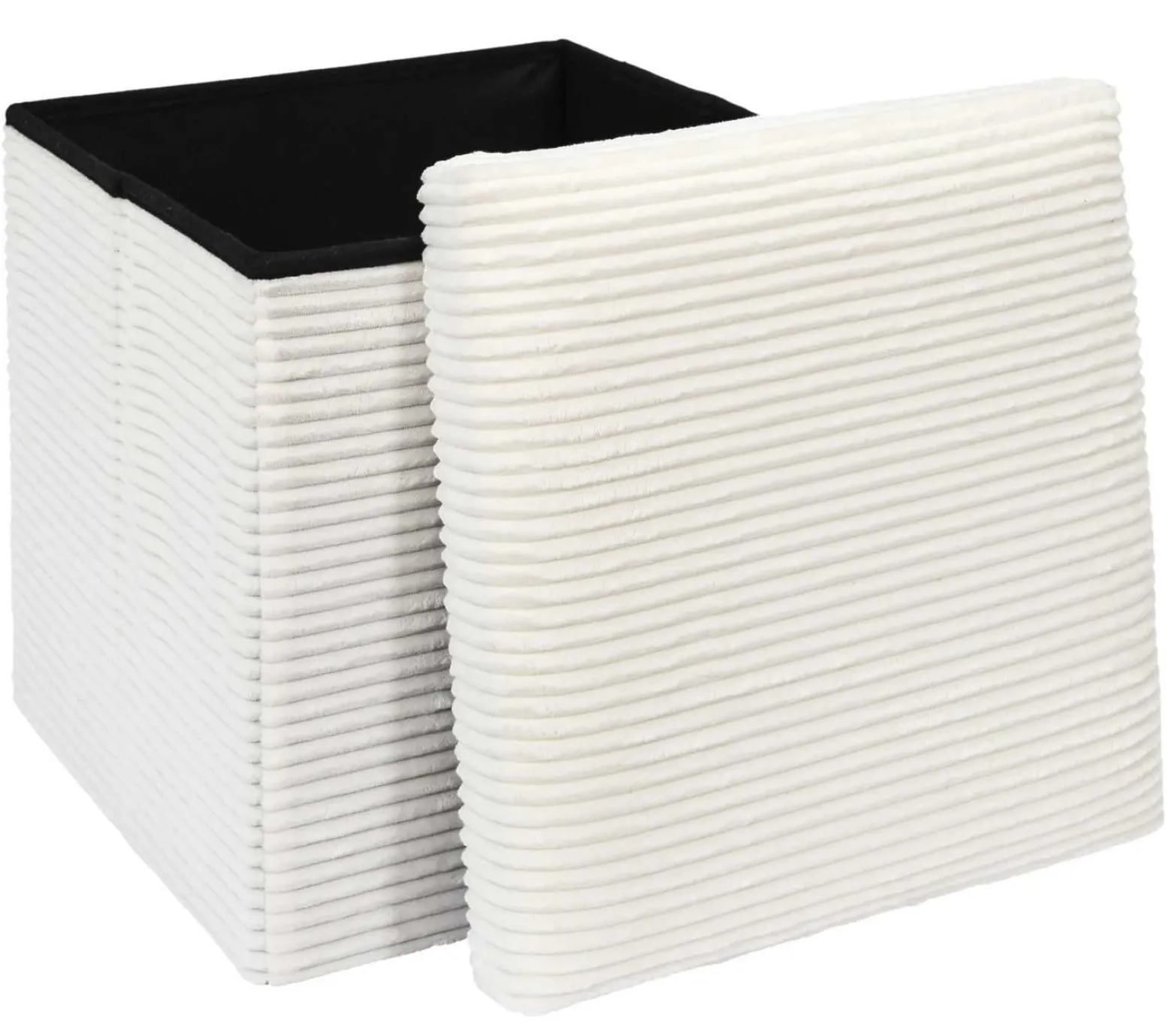 Sztruksowa pufa Boxy kremowa ze schowkiem 38x38x38 cm nowoczesna
