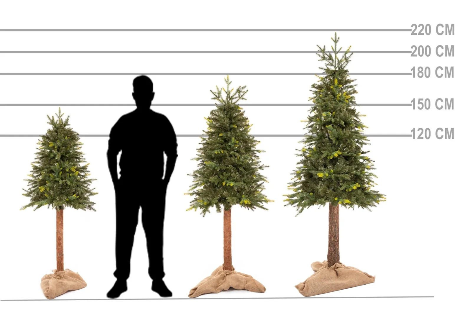 Sztuczna choinka na pniu 150 cm świerk naturalny ze stojakiem nowoczesny