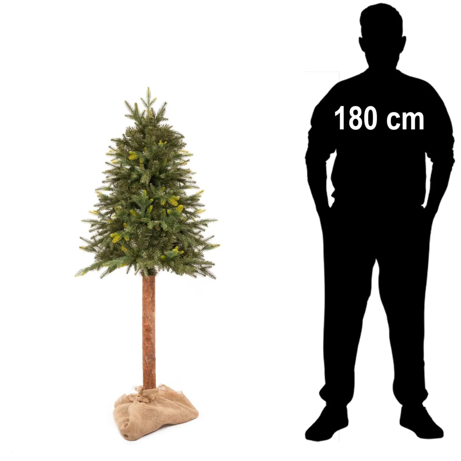 Sztuczna choinka na pniu 150 cm świerk naturalny ze stojakiem nowoczesny