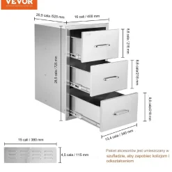 Szuflady do kuchni zewnętrznej 41x72x52 stal nierdzewna do BBQ i patio
