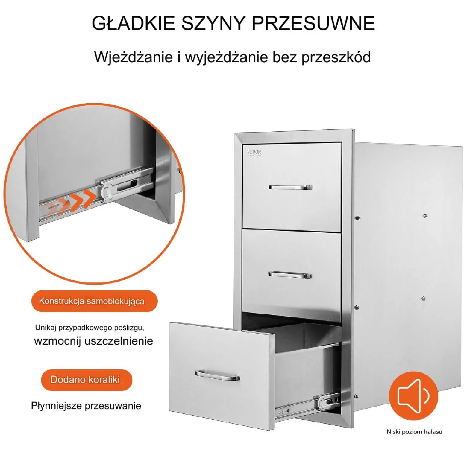 Szuflady do kuchni zewnętrznej 41x72x52 stal nierdzewna do BBQ i patio