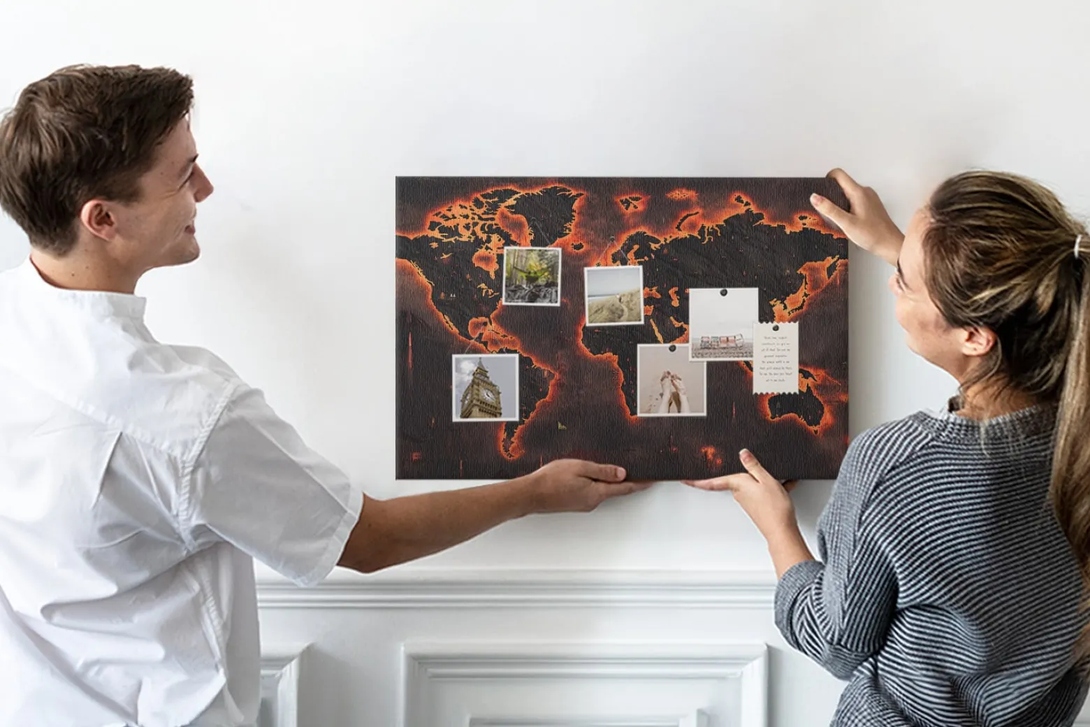 Tablica korkowa z nadrukiem do salonu + pinezki Mapa świata